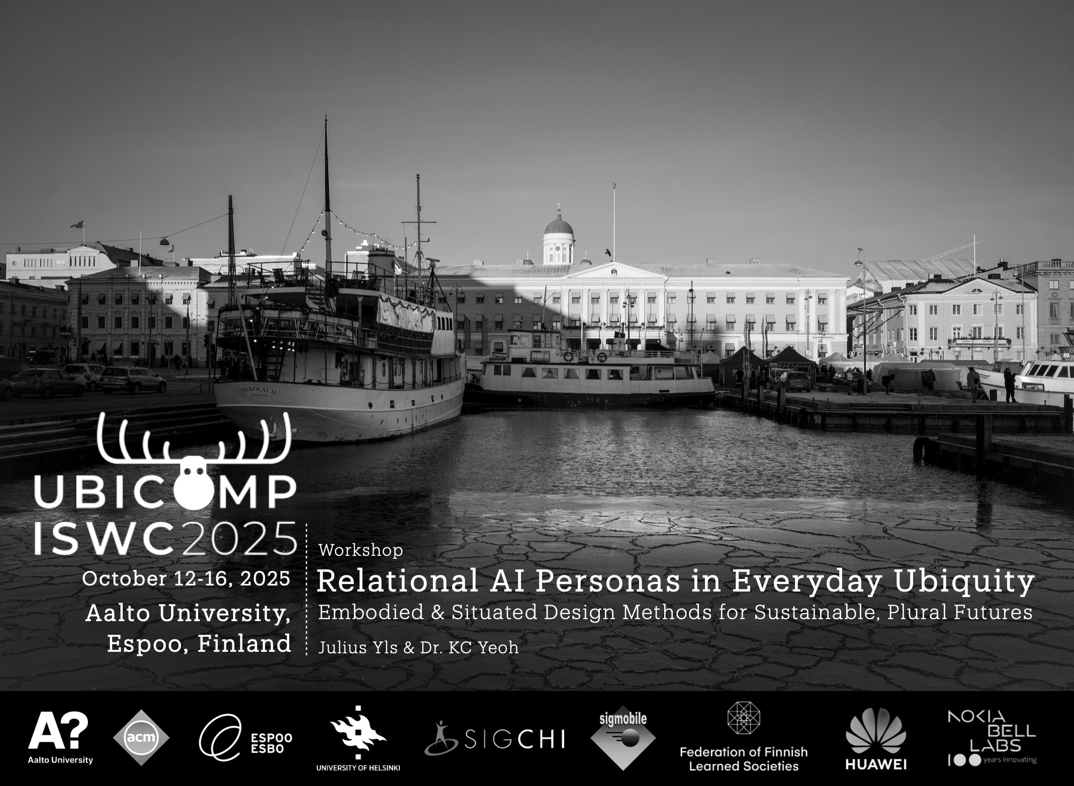 Banner image showing UbiComp/ISWC 2025 conference sponsors including Aalto University, ACM, City of Espoo, University of Helsinki, SIGCHI, SIGMOBILE, Federation of Finnish Learned Societies, Huawei, and Nokia Bell Labs.